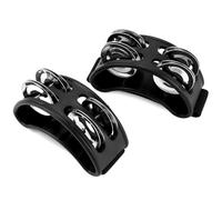 QWORK Professional Foot Tambourine with Nickel Plated Metal Jingle Bells and Durable Elastic Nylon Strap, Black, Ideal for Acoustic Sets and Jam Sessions, 2 Pcs