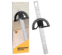 QWORK® Protractor Angle Ruler,Adjustable Angle Gauge Tool with Center Locator & Scribe Function, 0-180 Degrees Measuring Tool for Home Improvement & Carpentry (Black, 12-inch)
