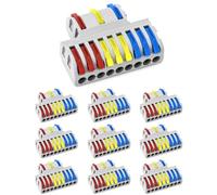QWORK Quick Connect Wire Connectors - 3 in 9 Out Electrical Terminal Blocks, 10-Pack Tinned Pure Copper Conductors, Flame Retardant Nylon PA66, 24-12 AWG Compatible