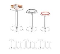 QWORK Round Acrylic Display Stand, 4 Set 12 Pcs Clear Round Riser Stands, 3 Varying Sizes, 3" Dia, 5-1/8", 5-11/16", 6-7/8" Heights, Ideal for Displaying Jewelry and Watches