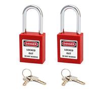 QWORK® Safety Lockout Padlock, 2 Padlocks with 4 Keys, Steel Shackle, Red