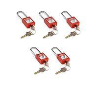QWORK® Safety Lockout Padlock Set, 5 Locks with 10 Keys, Non-Conductive Thermoplastic Body, Steel Shackle, Red