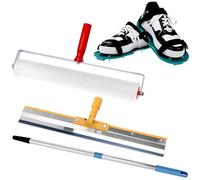 QWORK® Self-Levelling Cement Tool Kit, Epoxy Spike Shoes, 0.4-1.6m Telescopic Rod,50cmRoller Brush(Tooth Height 13mm),Stainless Steel Scraper