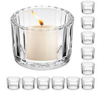 QWORK® Set of 12 Ribbed 5 cm x 3.5 cm Clear Glass Candle Holders Tea Light Holders for Weddings, Parties, and Home Décor