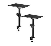QWORK® Set of 2 Desktop Speaker Stand with Table Clamp and Cushioning Pad, Tilt Angle +/-15°, Adjustable Height 35-59 cm, Load Capacity 30kg