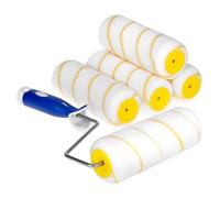 QWORK® Set of 5 Yellow Thread Paint Roller 18 cm with Handle for Emulsion and Latex Paints