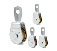 QWORK Single Pulley Block Wheel, 4 Pack Heavy Duty Zinc Plated Iron Single Wheel, 360 Degree Swivel Lifting Rope Pulley Block, Load Capacity 420 Lbs