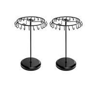 QWORK Spinning Jewelry Tree Display Stand, Jewelry Organizer with 23 Hooks, Black, 2 Pack