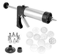 QWORK® Stainless Steel Cookie Biscuit Press, Biscuit Maker Set with 8 Nozzles and 13 Cookie Stencils, Cookie Press Gun for Baking Enthusiasts