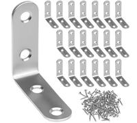 QWORK® Stainless Steel L Brackets for Wood, 20Pcs 50x50mm Corner Brace with Screws, 90 Degree L Shaped Brackets for Furniture Fixation