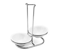 QWORK Standing Spoon Rest, Ceramic Cutlery Stand Upright Spoon Rack with Silver Stainless Steel Rack and Drip Tray for Stovetop and Kitchen Counter Organization