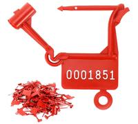 QWORK Tamper Evident Plastic Security Seals with Serial Numbers,100 Pcs Red Self-Locking Disposable Padlock Tags for Luggage, Transportation, Medical & Logistics, Waterproof Numbered Zip Tie Locks