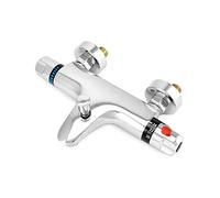 QWORK Thermostatic Shower Faucet, Valve G1/2" Exhaust, Left Hot, Right Cold, Brass Mixer Tap, Constant Temperature Control For Bathroom
