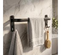 QWORK® Towel Rail 40cm - Matte Black Wall Mounted Towel Holder for Bathroom, Kitchen & Cloakroom - Heavy Duty Stainless Steel Hand Towel Rack, Modern Single Bar Bathroom Accessory