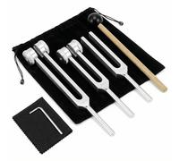 QWORK® Tuning Fork Set, 128 Hz, 256 Hz, 512 Hz, Precision Aluminum Alloy for Sound Experiments, Music Practice and Relaxation Sound, with Silicone Hammer