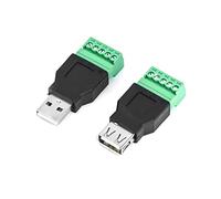 QWORK® USB Male & Female Connector, USB Connector to Screw Terminal Block, USB 2.0 A Male & Female 5 Pin Female Screw Terminal Block for Charging and Data Transfer (2 Pcs)