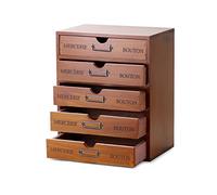 QWORK Vintage Wooden Storage Box with 5 Drawers - Rustic Desktop Organizer for Home Office, Jewelry, Cosmetics & Craft Paper