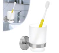 QWORK® Wall Mounted Toothbrush Holder, Stainless Steel Toothbrush Holder, Toothbrush Holder with 1 Mouthwash Cups