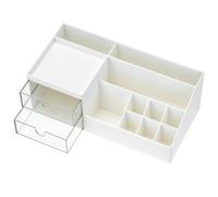 QWORK® White Makeup Organizer with 2 Drawers - Large Capacity Cosmetic Storage Box or Lipsticks Brushes Beauty Skincare Jewellery for Dresser, Bedroom, Bathroom