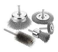 QWORK® Wire Brush Set 5 Pieces for Drill with 6 mm Round Shaft - Corrugated Steel Wire for Derusting, Deburring & Cleaning - Includes Pot, Disc, Brush & Cylinder Brush for Metal & Wood