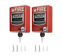 QWORK Wired Emergency Fire Alarm Station, 2 Pack Dual Action Manual Call Point Fire Alarm Panic Button 9-28VDC with 4 Keys