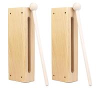 QWORK Wood Percussion Instrument Set - 2 Pack Wooden Sound Blocks with Mallets, Solid Wood Rhythm Block Musical Percussion Instrument for Concerts, Recordings & Community Bands