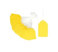 QWORK Yellow Paper Gift Tags - 500 Pcs, 2.76" x 1.69", Writable Labels with String, Merchandise Hang Tags