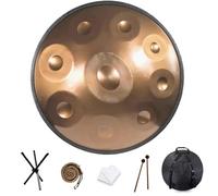 QWPDWA Handpan Drum Instrument In D Minor 9/10/12 Notes 22 Inch Steel Hand Drum with Soft Hand Pan Bag, 2 Handpan Hammers, Handpan Stand, Dust Free Cloth Gold 12 Notes