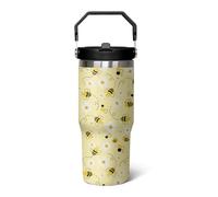qwpmvhsak 30 oz Bee tumbler With Handle Lid and Straw,Queen Bee Iceflow Flip Straw Coffee Mug Cup Tumbler Water Bottles,Honey Bee themed Gifts for Women Daisy Flowers,Bee Decor