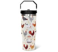qwpmvhsak 30 oz Flip tumbler with handle,30 oz Chicken Tumbler with lid and Straw,Chicken Stainless Steel Cup Coffee Travel Mug,Chicken Gifts for Chicken Lovers,Rooster Stuff Decor Accessories