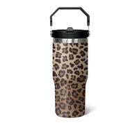 qwpmvhsak 30 oz Tumbler With Handle,Leopard Print Skinny Vacuum Insulated Tumbler With Flip Straw,Cute Cheetah Print Cups Water Bottle CoffeeTravel Tumbler, Leopard Decor/Accessories for Women