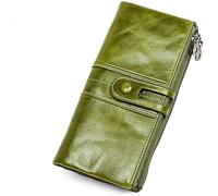 QWPYDXN New Long Zipper Wallet Genuine Leather Purses Male Clutch Bags Card Slots Cellphone Holder Pocket Unisex Green Card Holder