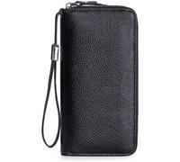 QWPYDXN New Long Zipper Wallet Multi Card Holder Handle Bag Classic Black Design Coin Purses Leather Pocket Unisex Coin Pouch Card Holder