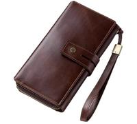 QWPYDXN New Mens Wallet Leather Retro Zipper Pocket Portable Wrist Card Case Holder Organizer Long Coin Pouch Multi Card Holder Card Holder
