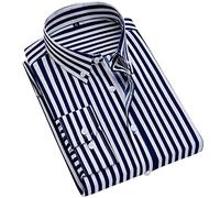 QWQUOO Men's Long Sleeve Dress Shirts Casual Business Vertical Striped Button Down Slim Fit Shirts, Black White, XXL