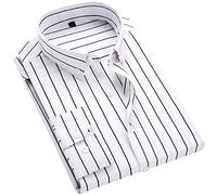 QWQUOO Men's Long Sleeve Dress Shirts Casual Business Vertical Striped Button Down Slim Fit Shirts, White Black, XXL