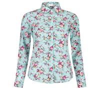 QWQUOO Womens Tops Casual Long Sleeve Button Down Hawaiian Shirts Dressy Work Blouses, Turquoise Flower, XXL