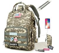 QWREOIA Diaper Bag Backpack for Dad and Mom with USB Charging Port Stroller Straps and Insulated Pocket,army military Travel Nappy Backpack for Daddy/Mommy (Camo)