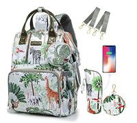 QWREOIA Tropical Rainforest Diaper Bag Backpack,Animal Nappy Backpack with Coin Bag USB Charging Port Stroller Straps and Insulated Pocket For Women/Mom/Travel (Animal Pattern)
