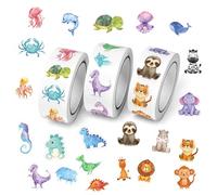 Qwrqwr 1,500 Pcs Animal Sticker Rolls Watercolor 3 Rolls Cute Ocean Dinosaur Jungle Motivational Reward Labels Self Adhesive Stickers for Teacher Classroom DIY Crafts & Party Favor Gifts