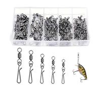Qwrqwr 100PCS Rolling Fishing Swivels with Solid Rings and Clips Fish Hook Accessories Link to Barrel Connectors Safety Snaps for Sea Competitive Line Entanglement Prevention (B, 100)