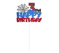 Qwrqwr 1pcs Spider Happy Birthday Cake Topper Red Blue Glitter 3rd Birthday Cake Topper for Boys Girls Spider Themed Party Cake Decoration