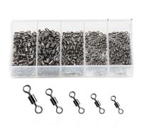 Qwrqwr 250PCS Rolling Fishing Swivels with Solid Rings and Clips Fish Hook Accessories Link to Barrel Connectors Safety Snaps for Sea Competitive Line Entanglement Prevention