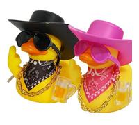 Qwrqwr 2Pack Rubber Ducks Car Dashboard Bath Accessories Mini Yellow Duck Novelty Decoration Gifts with Sunglasses Necklace Cowboy Hat Scarfs for Shower Toy