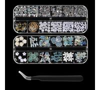Qwrqwr 3D Mix Assorted Nail Charms Kit Nail Accessories with Crystal Gems Pearls Chains Aurora Flowers Bow for Art Design Creative DIY Decorations of Nail Cheek Makeup Phone Case