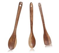 Qwrqwr 3Pcs Wooden Cooking Utensils Set Non-Stick Heat Resistant Long Handle Spoons Spatula Housewarming Gift