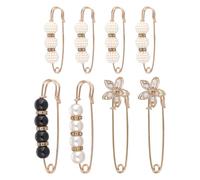 Qwrqwr 8 Pcs Pearl Brooch Pins for Clothes Safety Pins No Sew Jeans Tightening Clips, Decorative Modesty Dress Pins for Loose Pants Skirts and Dresses