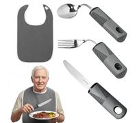 Qwrqwr Adult Bibs and Twistable Cutlery with Chunky Handles Utensils Set for Elderly Arthritic Disabled Reuasable Clothing Protector and Meal Aids