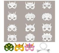Qwrqwr Animal Masks Painting Children Safe Blank Masks with 12 Pieces Butterfly Design Face Mask to Design Yourself for Children's Party Games Craft Set Children's Birthday (Dino)