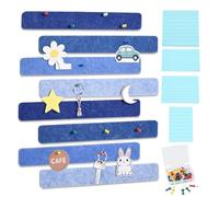 Qwrqwr Cork Board for Walls Felt Strip Notice Pinboard with 50 Pins and 4 Sizes of Lined Post It Notes for Memo Message Photos Schedules Centre Office Home Notes (Blue Tones)